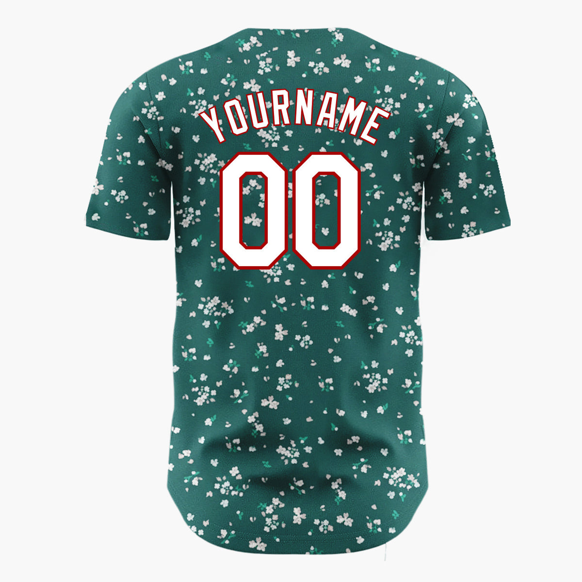 Custom Dark Green White Small Blossoms Minimal Winter Floral Pattern Christmas Baseball Jersey