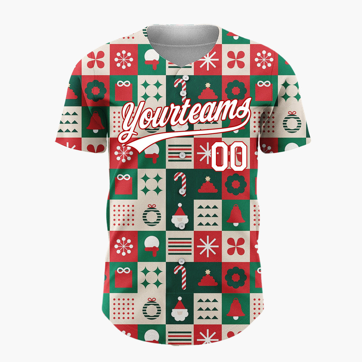 Custom Green Christmas Tiles Geometric Abstract Pattern Christmas Baseball Jersey