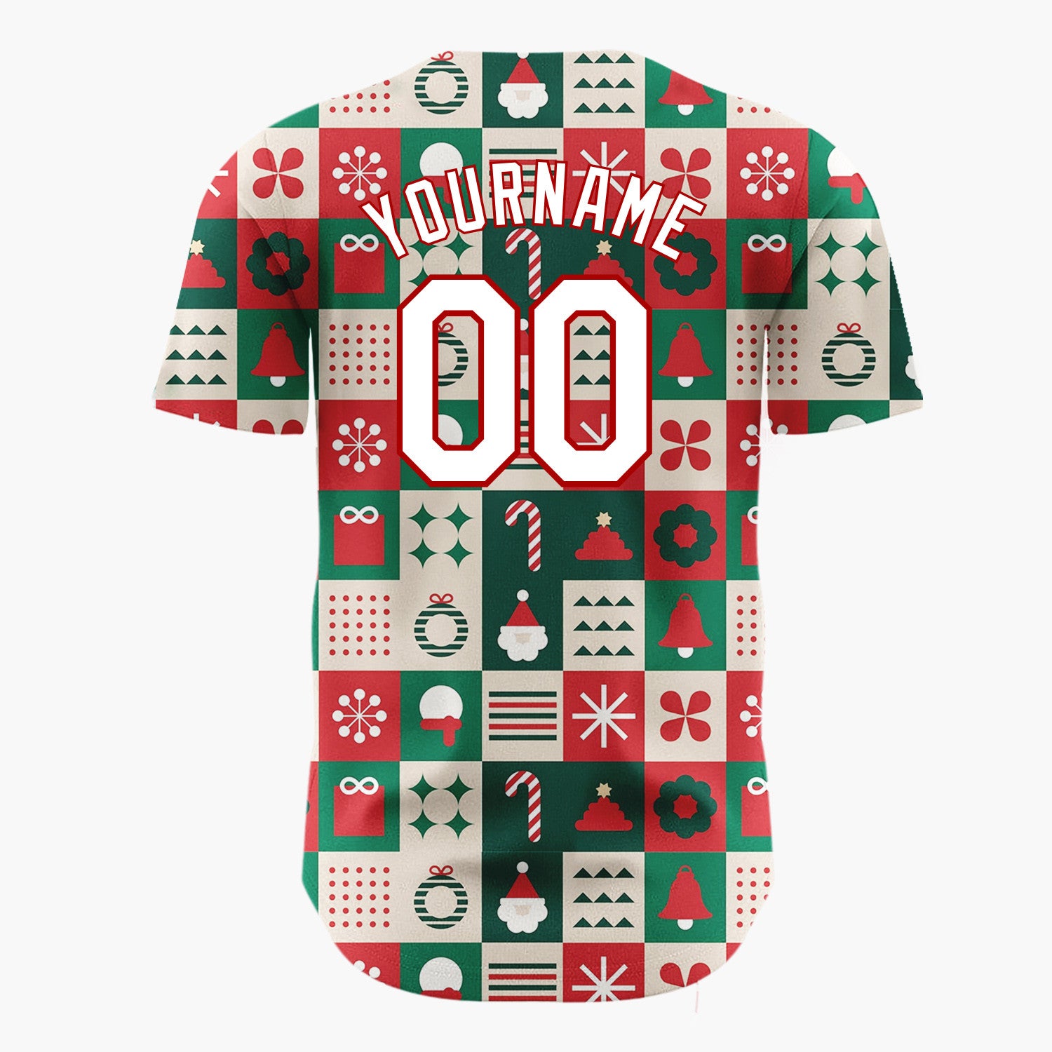 Custom Green Christmas Tiles Geometric Abstract Pattern Christmas Baseball Jersey