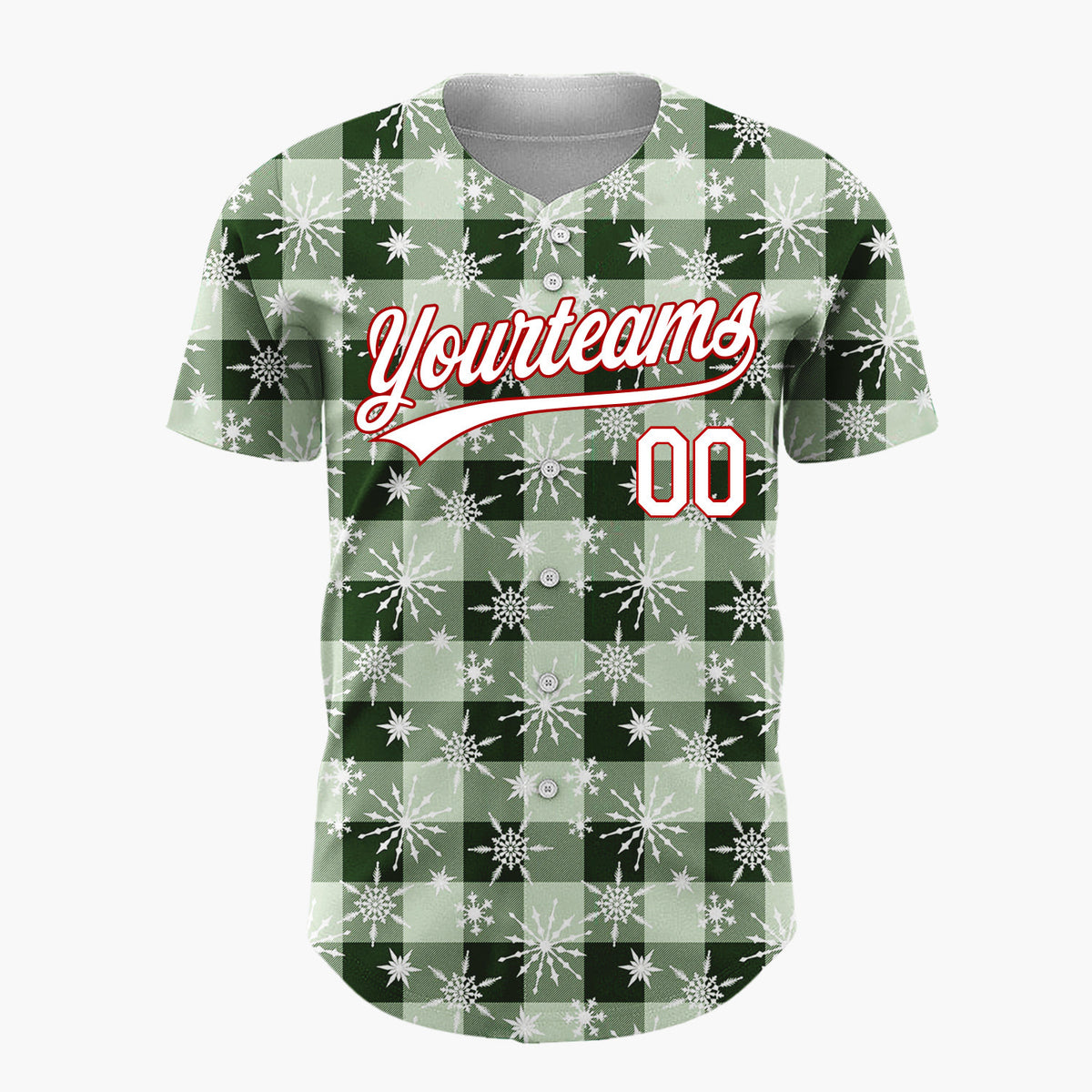 Custom Green Gingham Plaid Festive Plaid Pattern Christmas Baseball Jersey
