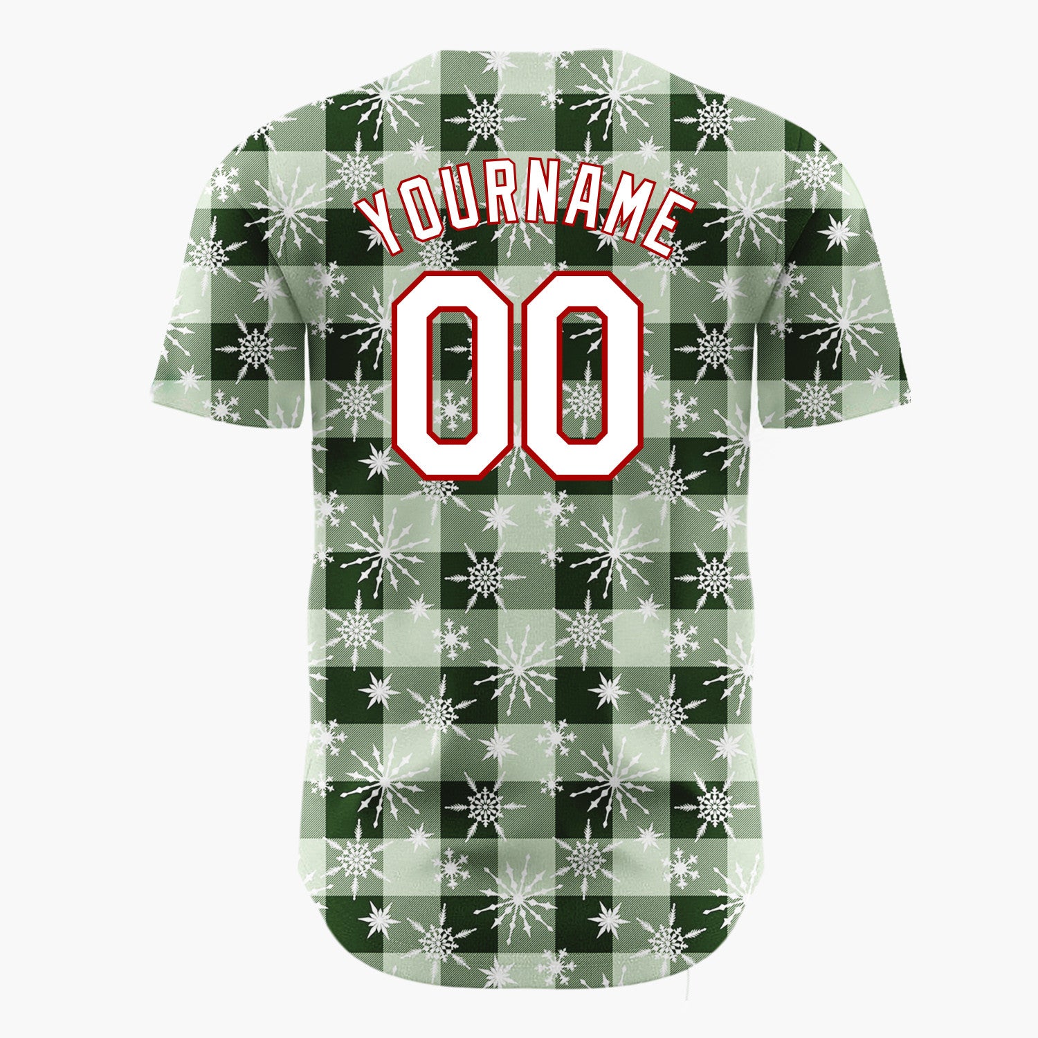 Custom Green Gingham Plaid Festive Plaid Pattern Christmas Baseball Jersey