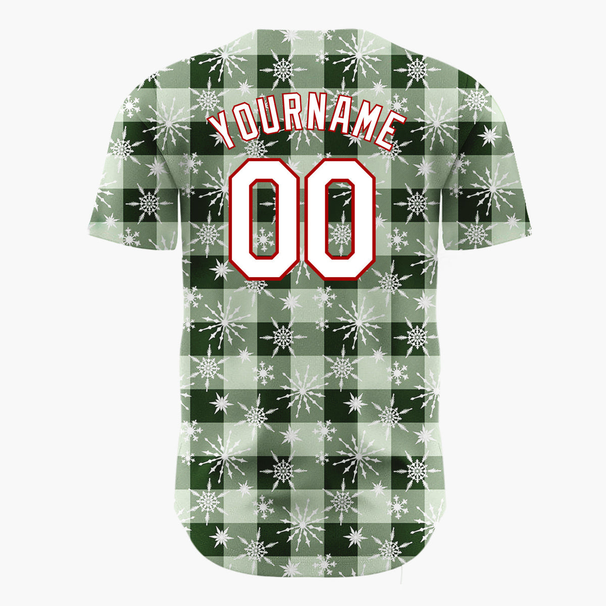 Custom Green Gingham Plaid Festive Plaid Pattern Christmas Baseball Jersey