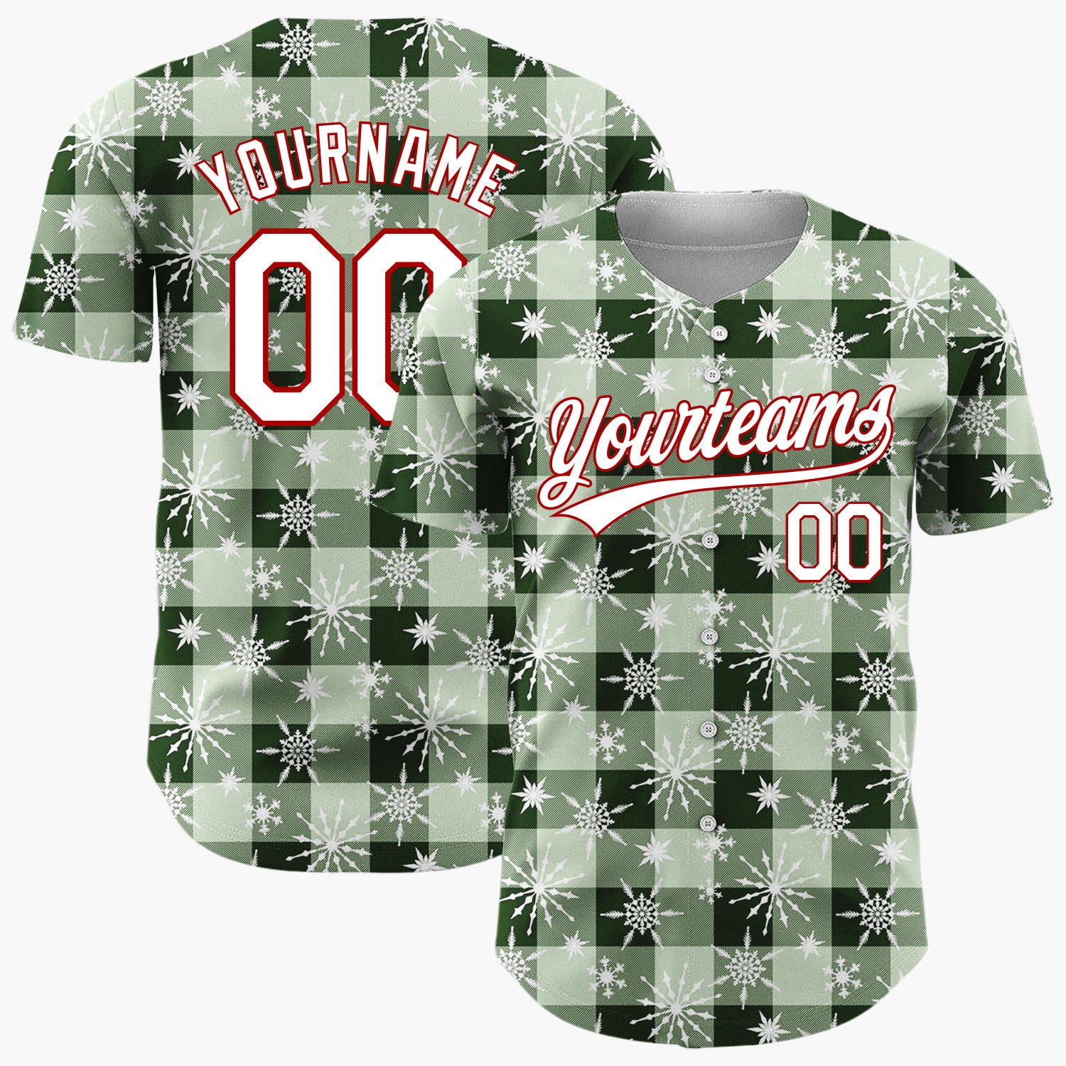 Custom Green Gingham Plaid Festive Plaid Pattern Christmas Baseball Jersey