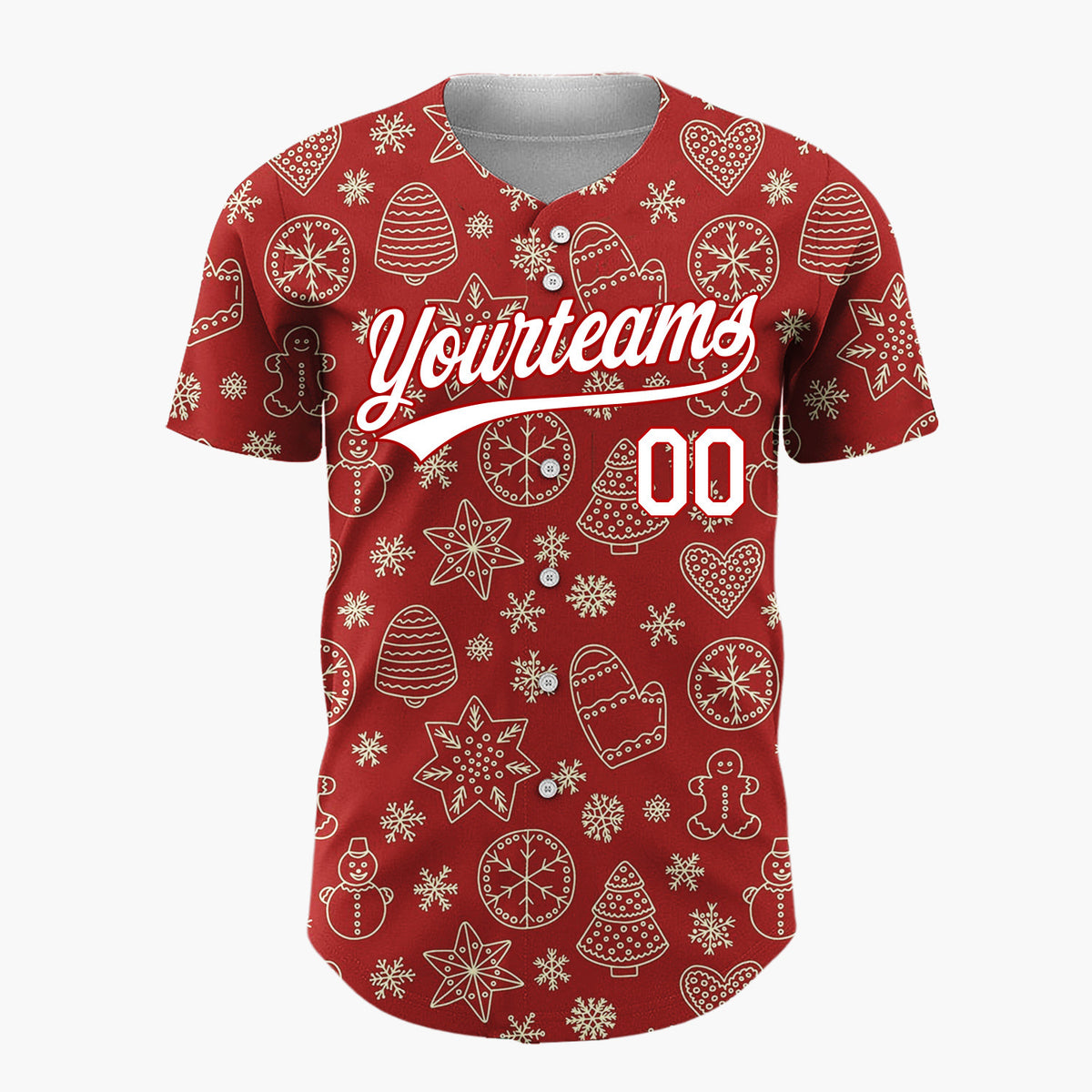 Custom Dark Rustic Gingerbread Christmas Doodles Cartoon Pattern Christmas Baseball Jersey