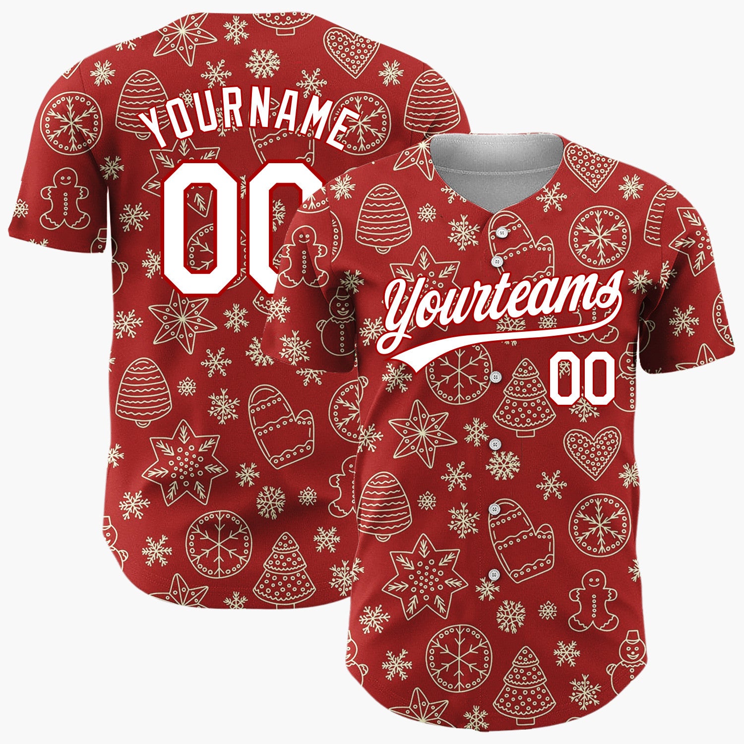 Custom Dark Rustic Gingerbread Christmas Doodles Cartoon Pattern Christmas Baseball Jersey