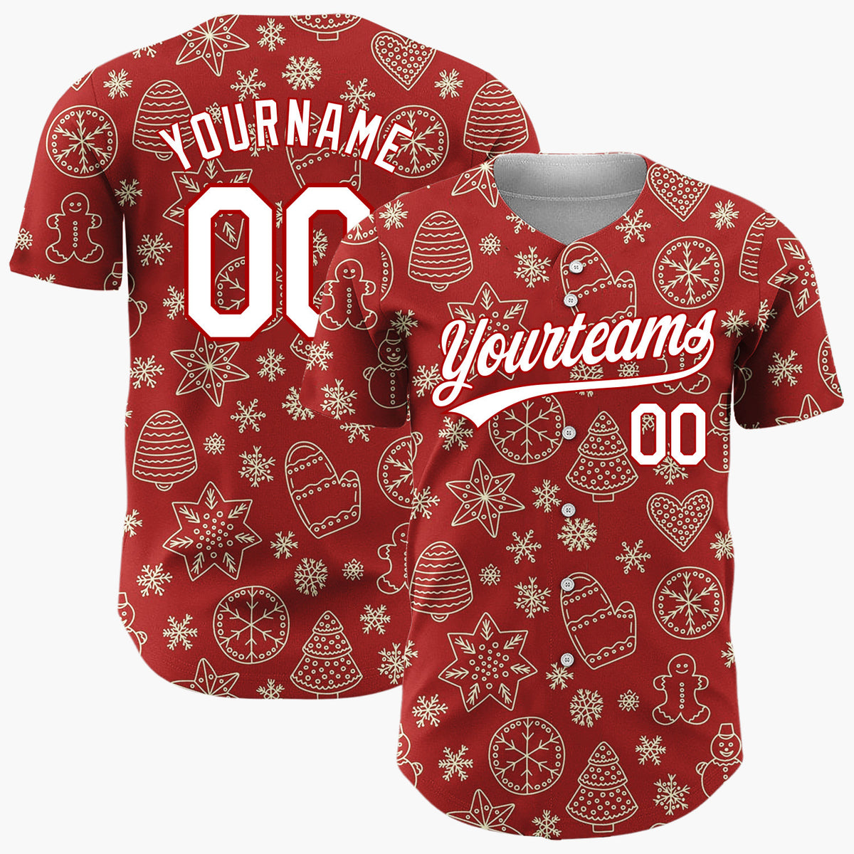 Custom Dark Rustic Gingerbread Christmas Doodles Cartoon Pattern Christmas Baseball Jersey