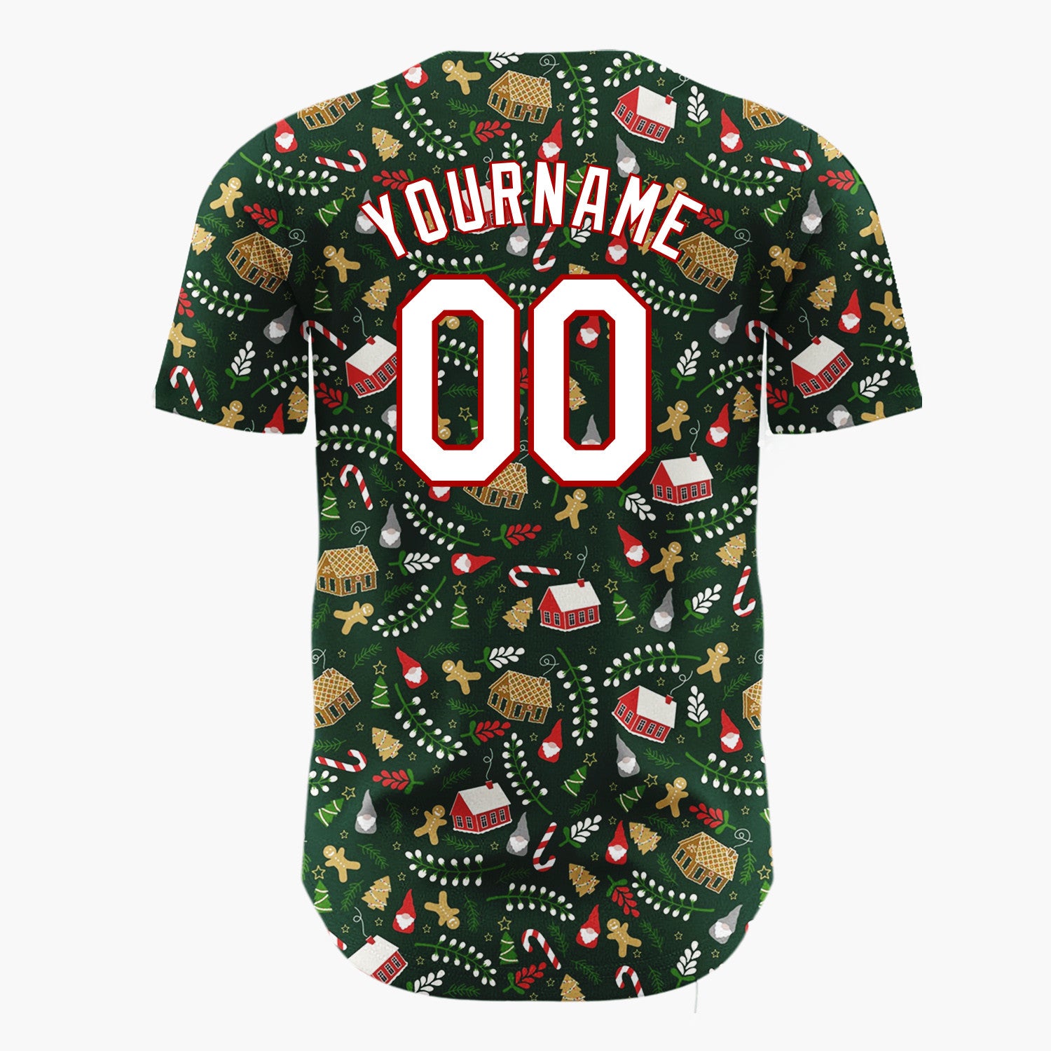 Custom Dark Green Christmas Village Gingerbread Houses Cartoon Pattern Christmas Baseball Jersey