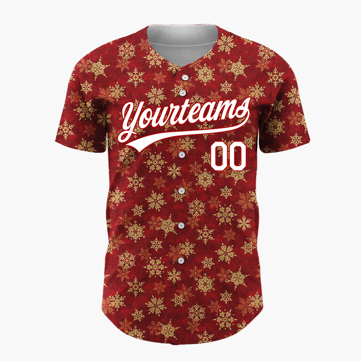 Custom Dark Red Golden Snowflakes Minimalist Pattern Christmas Baseball Jersey