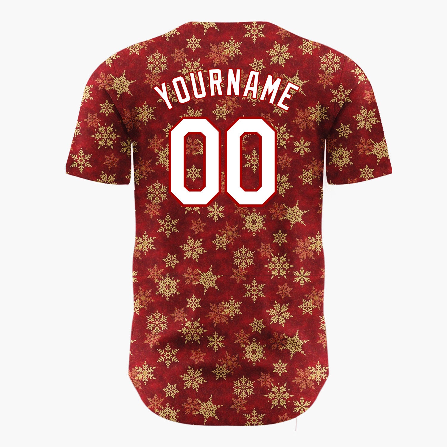 Custom Dark Red Golden Snowflakes Minimalist Pattern Christmas Baseball Jersey