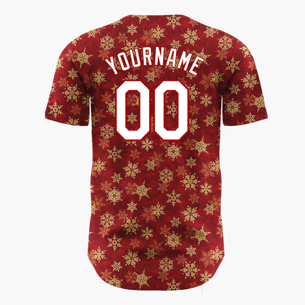 Custom Dark Red Golden Snowflakes Minimalist Pattern Christmas Baseball Jersey