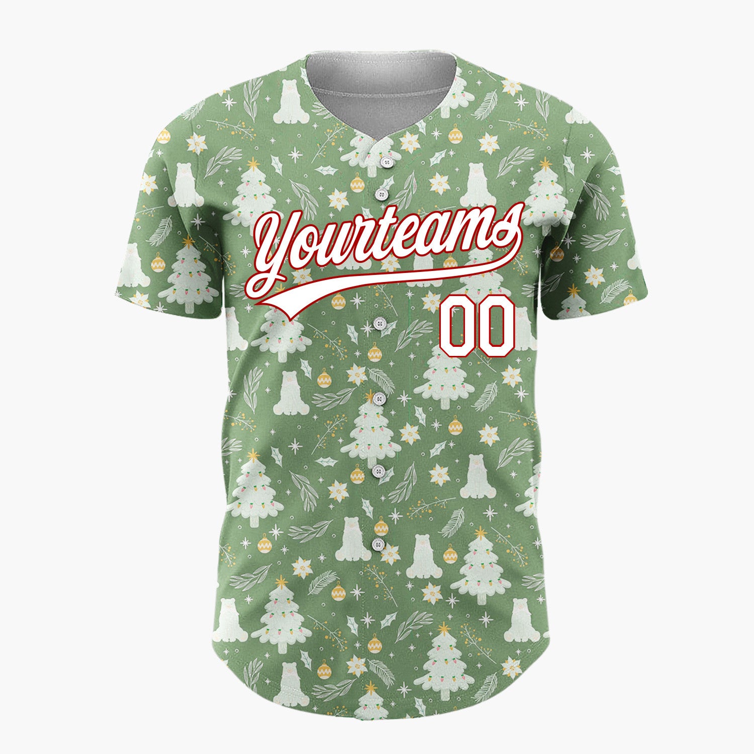 Custom Green Christmas Trees Minimalist Cartoon Pattern Christmas Baseball Jersey