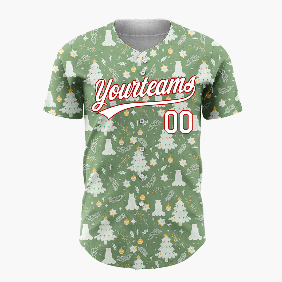 Custom Green Christmas Trees Minimalist Cartoon Pattern Christmas Baseball Jersey