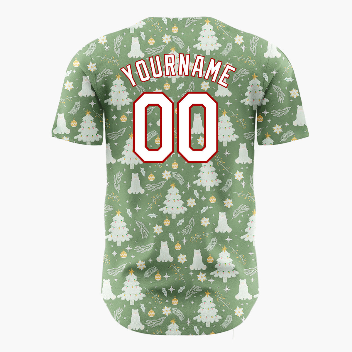 Custom Green Christmas Trees Minimalist Cartoon Pattern Christmas Baseball Jersey