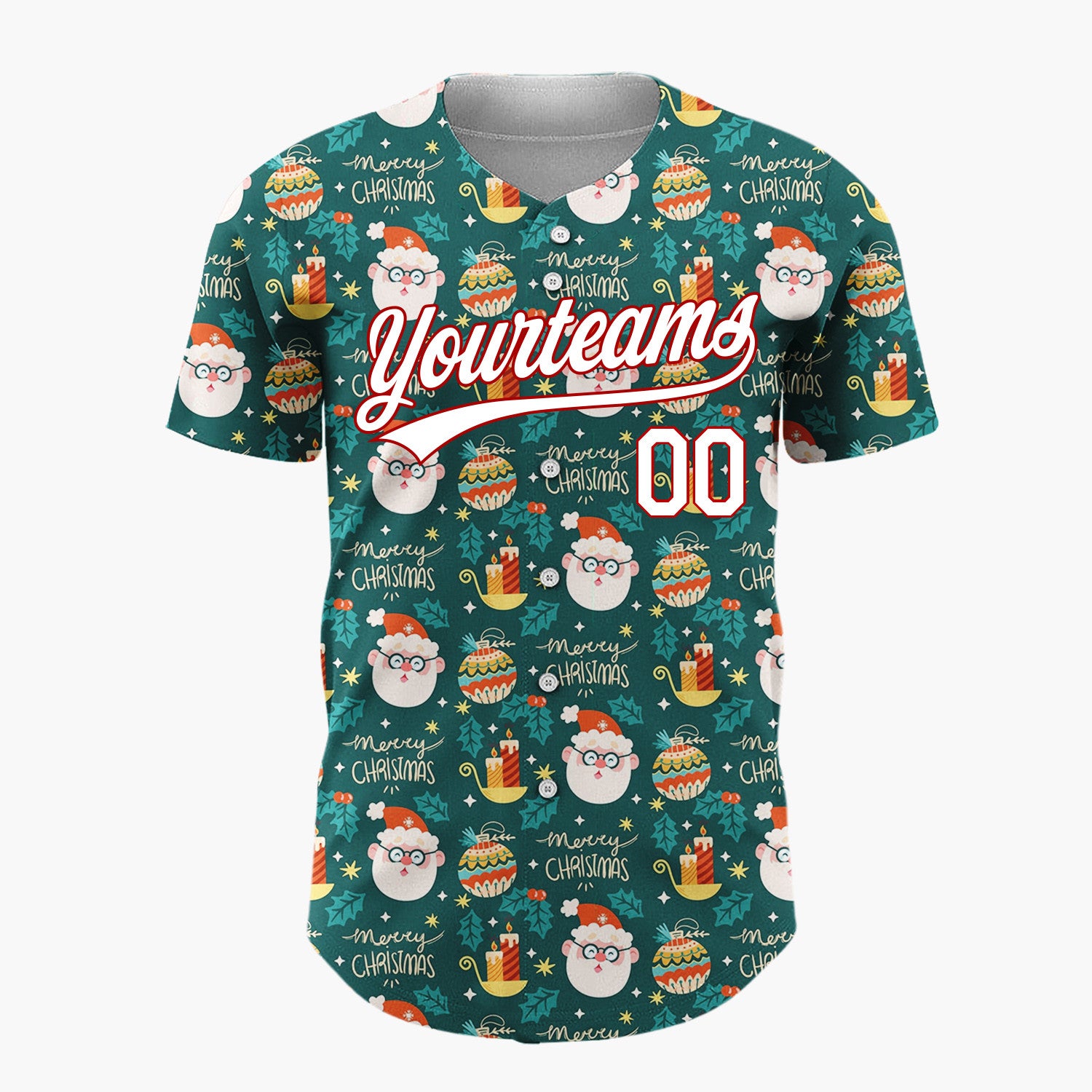 Custom Dark Green Santa Snowman Merry Christmas Cartoon Pattern Christmas Baseball Jersey