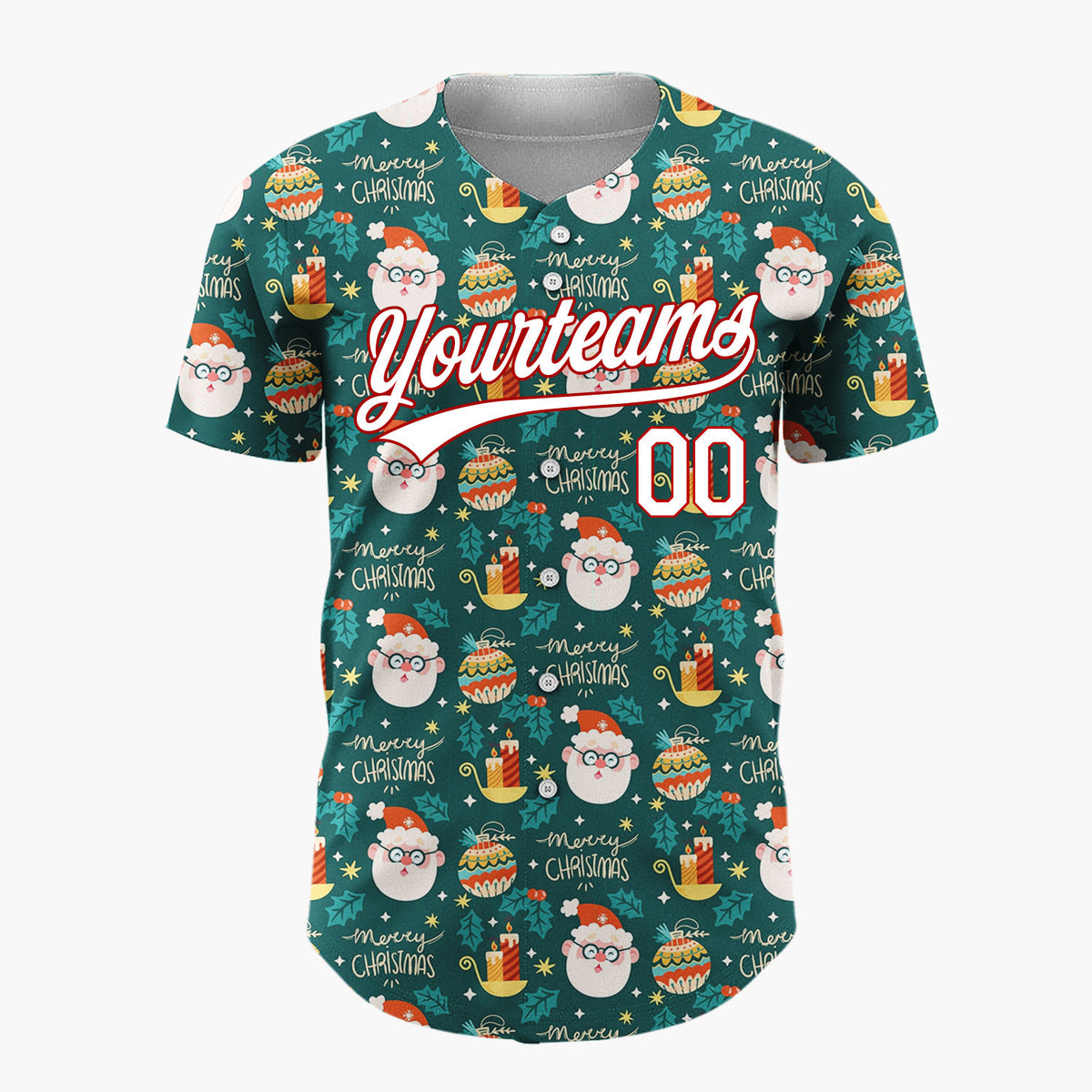 Custom Dark Green Santa Snowman Merry Christmas Cartoon Pattern Christmas Baseball Jersey