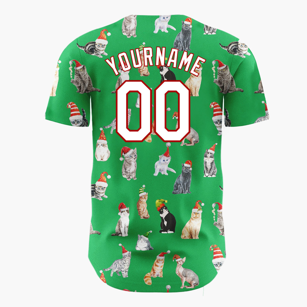 Custom Green Watercolor Cats In Santa Hats Whimsical Christmas Baseball Jersey