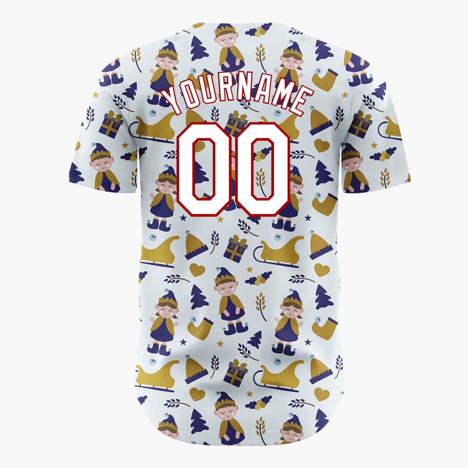 Custom Light Blue Gold Elf Sleigh Christmas Baseball Jersey