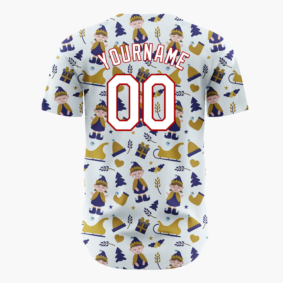 Custom Light Blue Gold Elf Sleigh Christmas Baseball Jersey