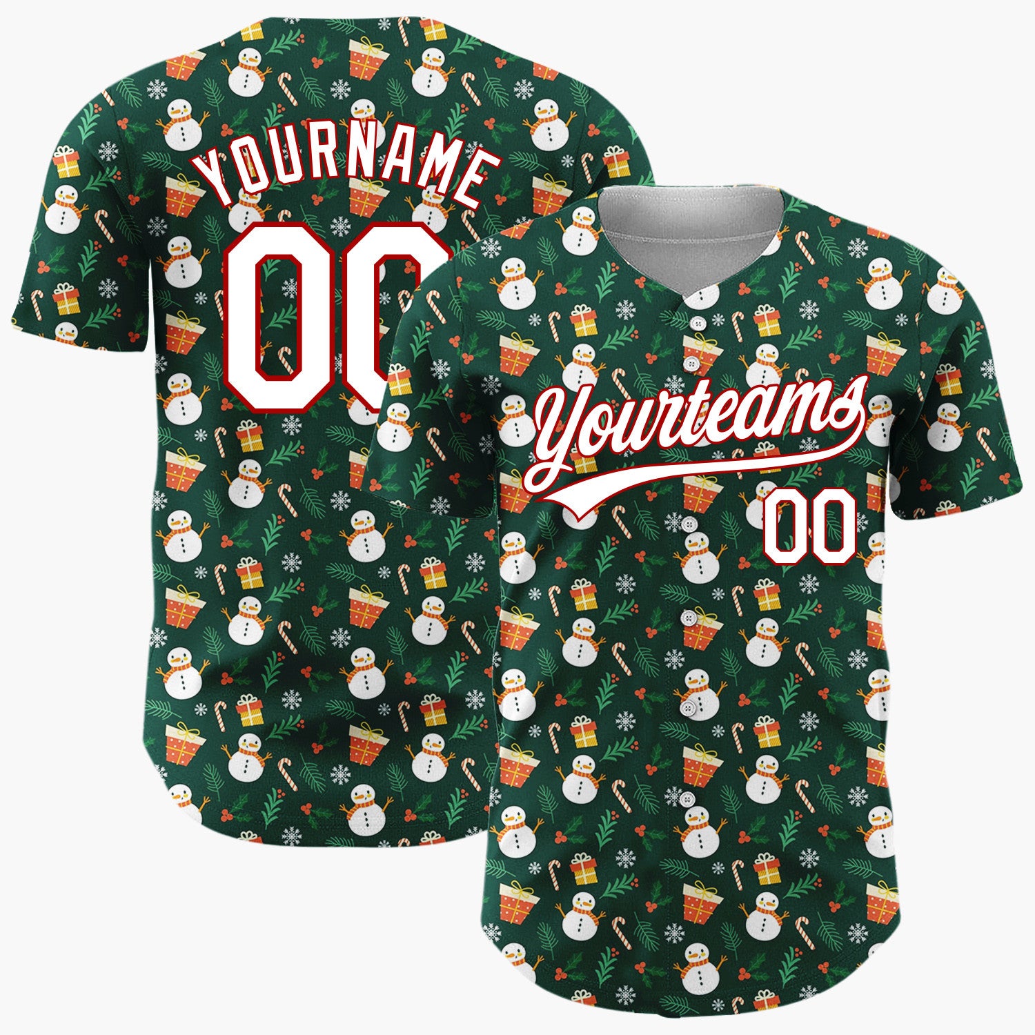 Custom Dark Green Snowman Gift Boxes Whimsical Cartoon Pattern Christmas Baseball Jersey