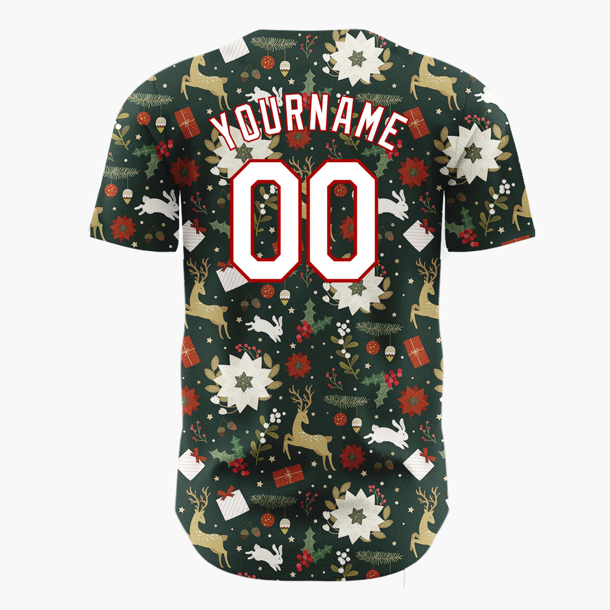 Custom Dark Green Reindeer Cozy Winter Christmas Cartoon Pattern Christmas Baseball Jersey