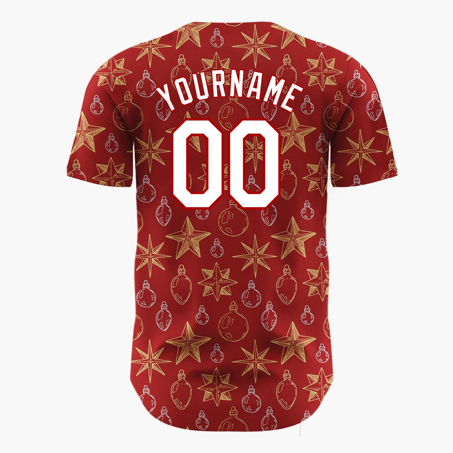 Custom Deep Red Star And Ornament Sketch Pattern Christmas Baseball Jersey