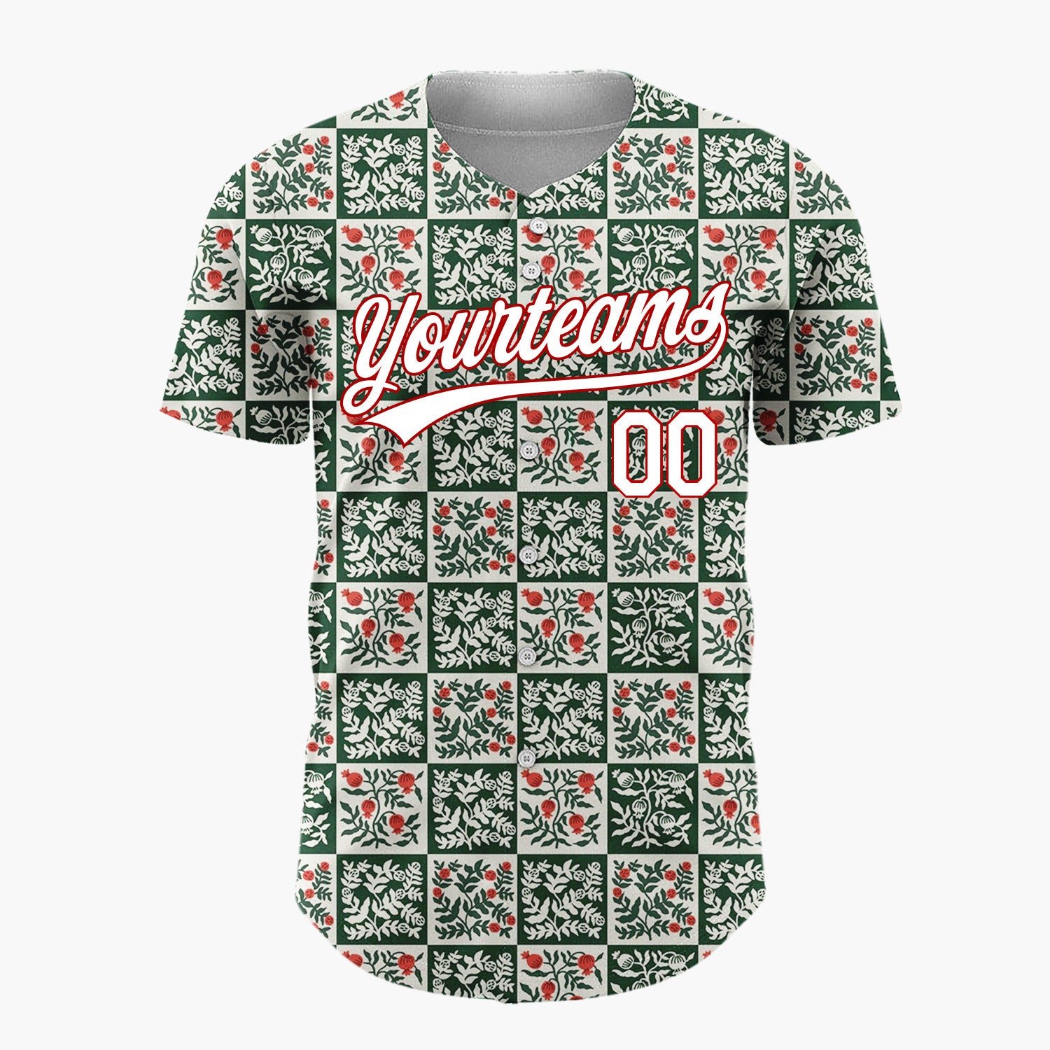 Custom Green Vintage Botanical Christmas Checkerboard Layout Christmas Baseball Jersey