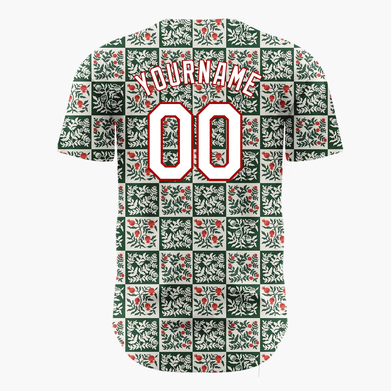 Custom Green Vintage Botanical Christmas Checkerboard Layout Christmas Baseball Jersey