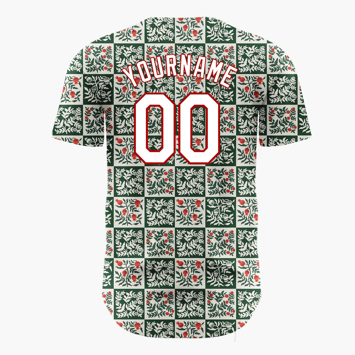 Custom Green Vintage Botanical Christmas Checkerboard Layout Christmas Baseball Jersey