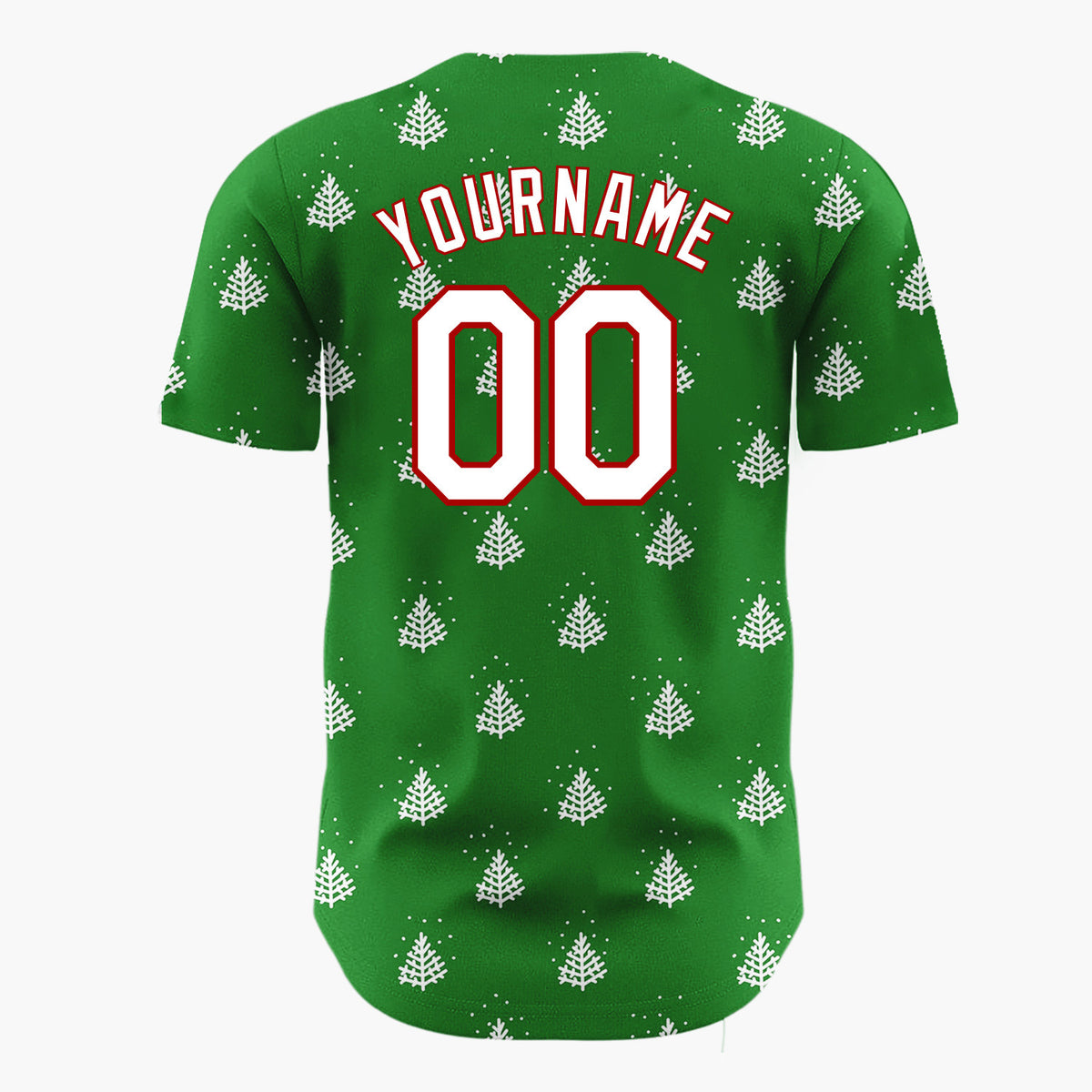 Custom Green White Stylized Pine Trees And Snow Simple Pattern Christmas Baseball Jersey