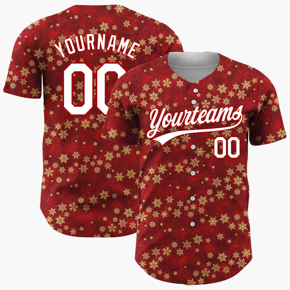 Custom Dark Red Golden Stars Abstract Minimalist Pattern Christmas Baseball Jersey