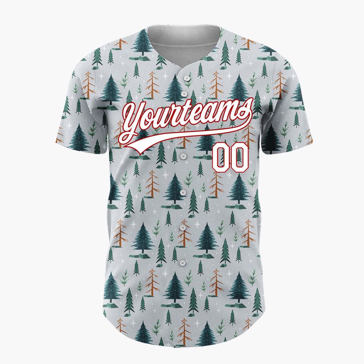 Custom Gray Pine Fir Trees Winter Woodland Pattern Christmas Baseball Jersey