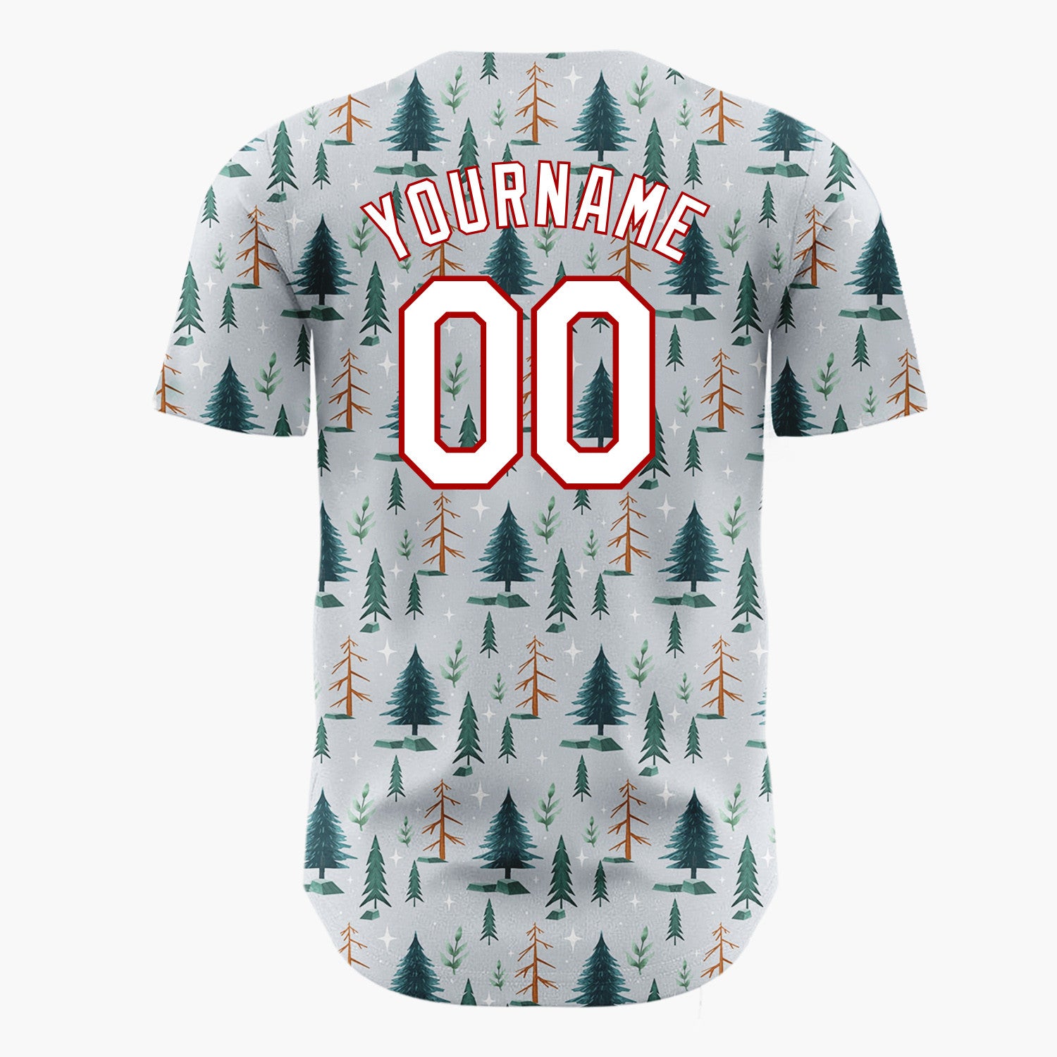 Custom Gray Pine Fir Trees Winter Woodland Pattern Christmas Baseball Jersey