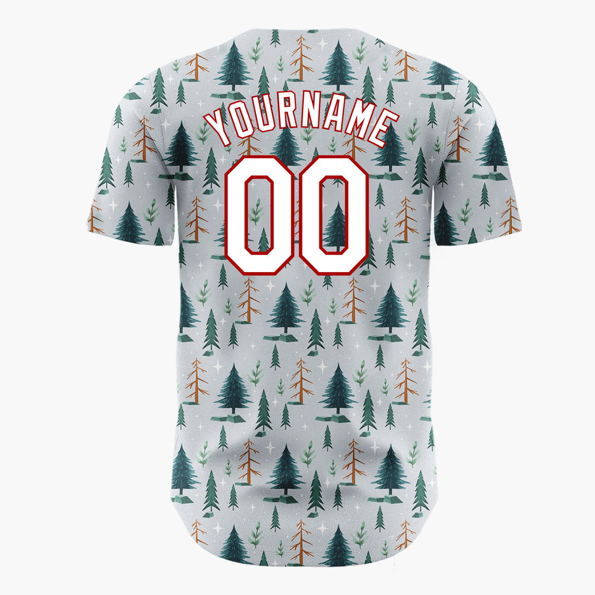 Custom Gray Pine Fir Trees Winter Woodland Pattern Christmas Baseball Jersey