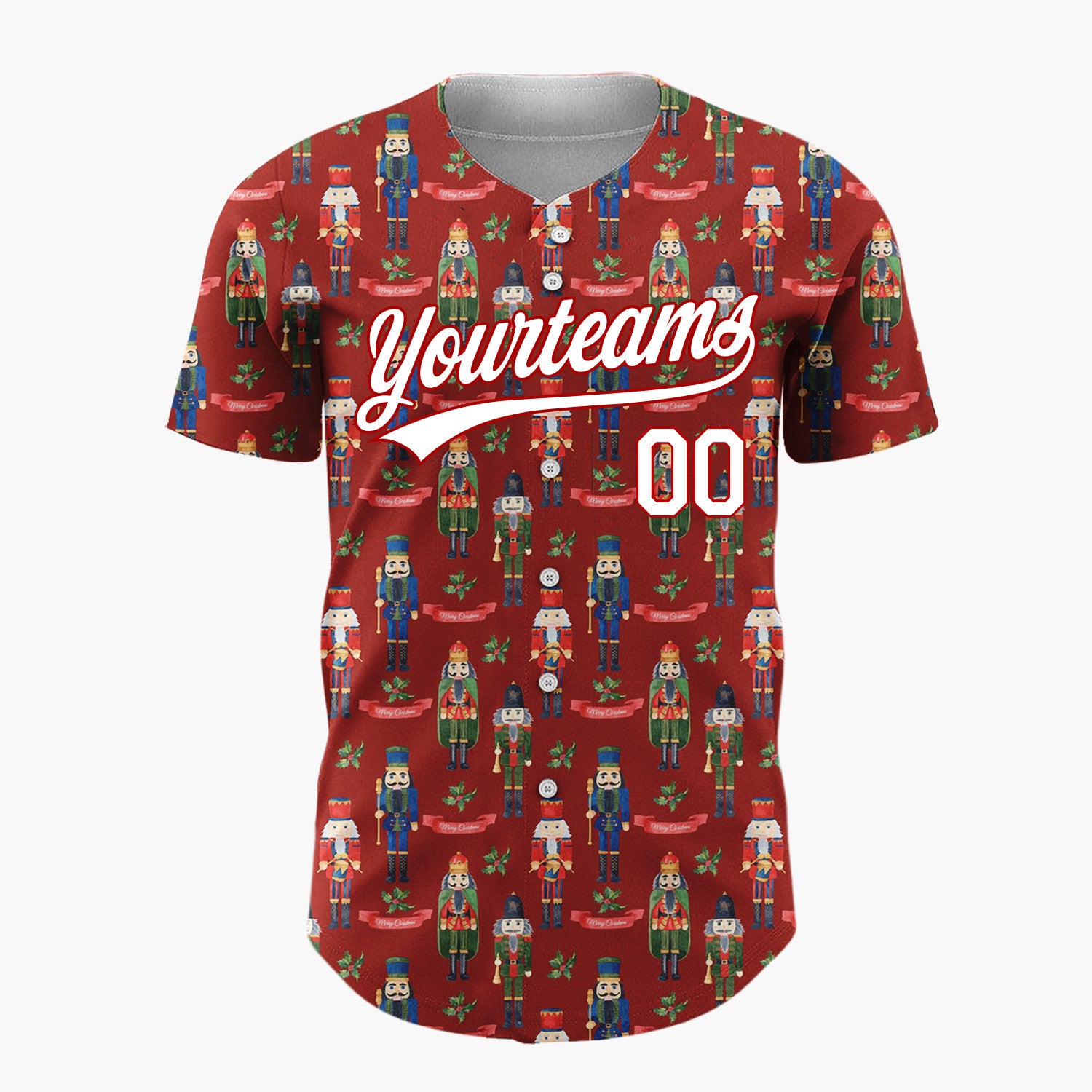 Custom Dark Red Nutcracker Soldier Graphic Christmas Baseball Jersey