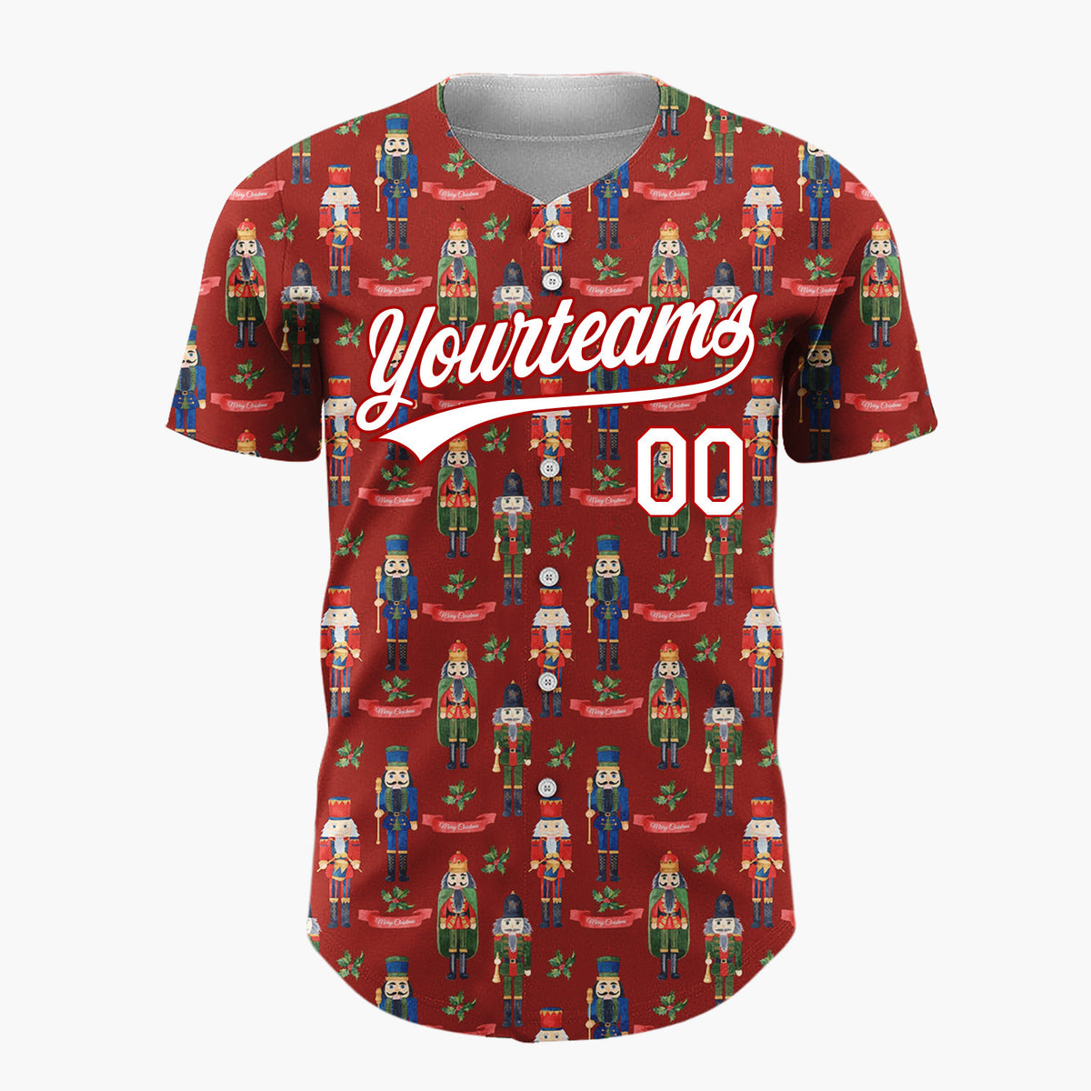 Custom Dark Red Nutcracker Soldier Graphic Christmas Baseball Jersey