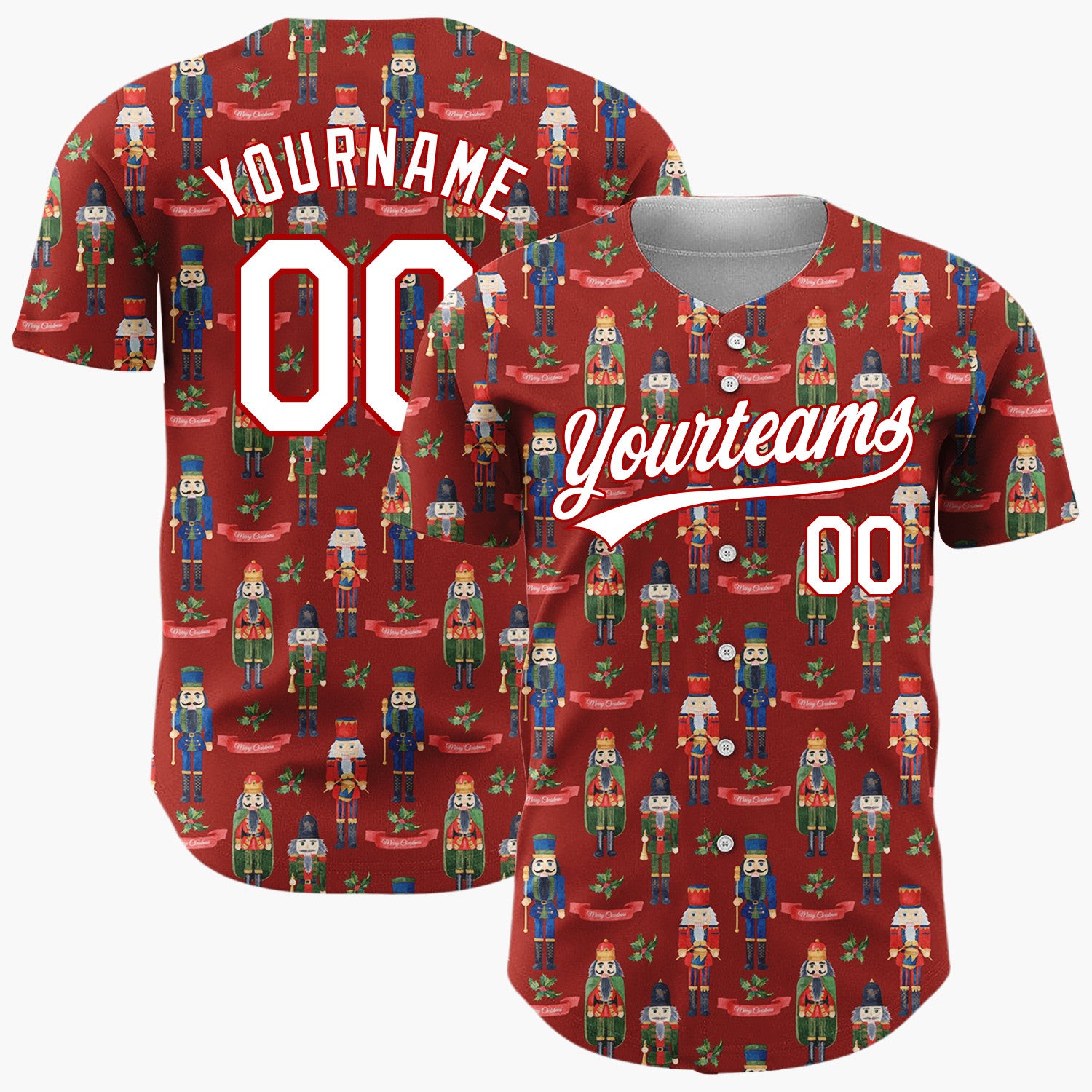 Custom Dark Red Nutcracker Soldier Graphic Christmas Baseball Jersey