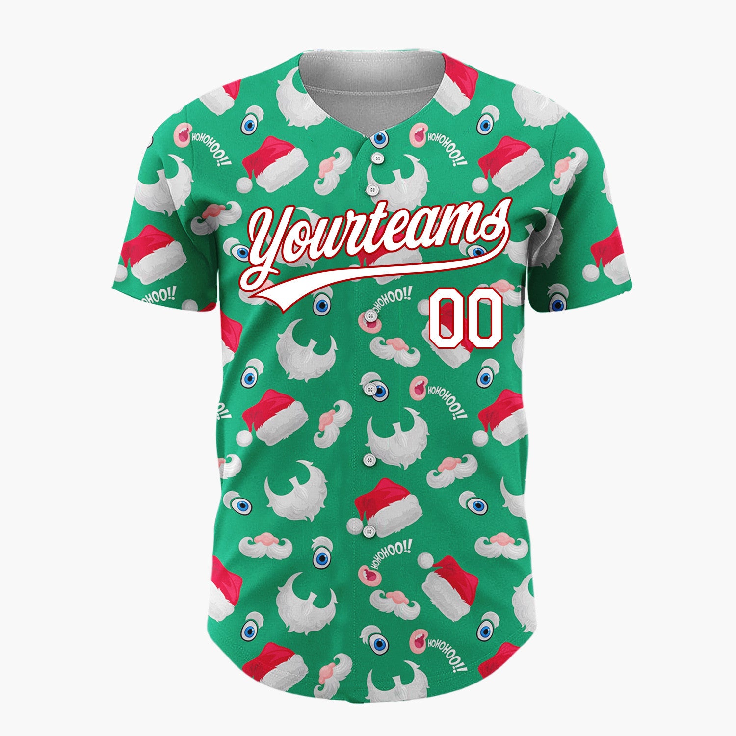 Custom Green Red Santa Hats Beards And Ho Ho Ho Funny Christmas Baseball Jersey