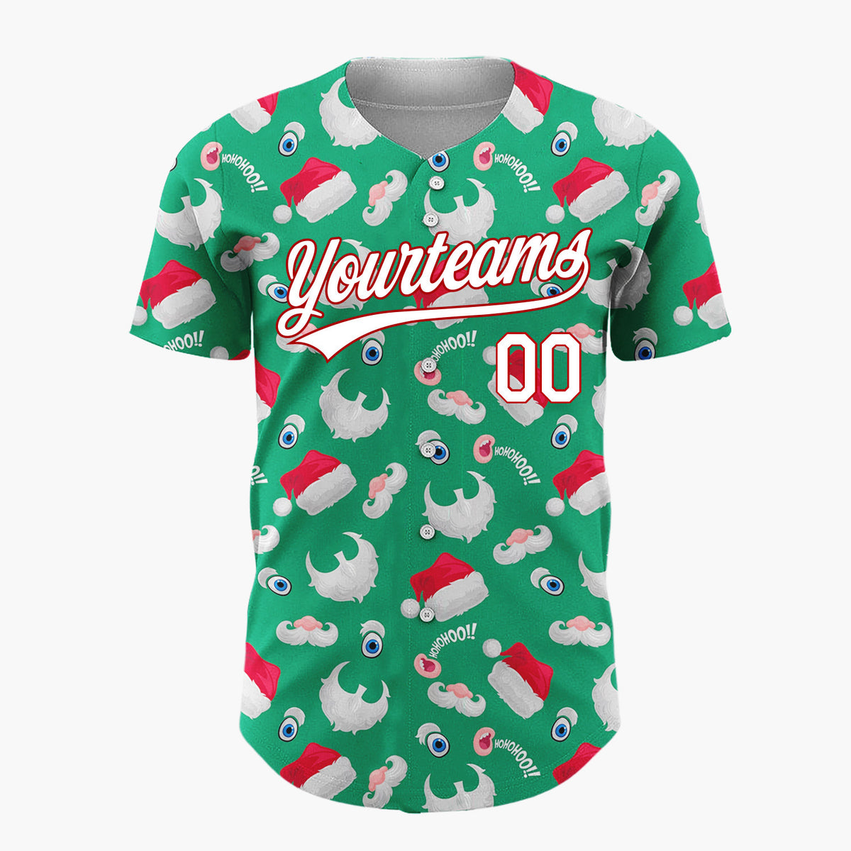 Custom Green Red Santa Hats Beards And Ho Ho Ho Funny Christmas Baseball Jersey