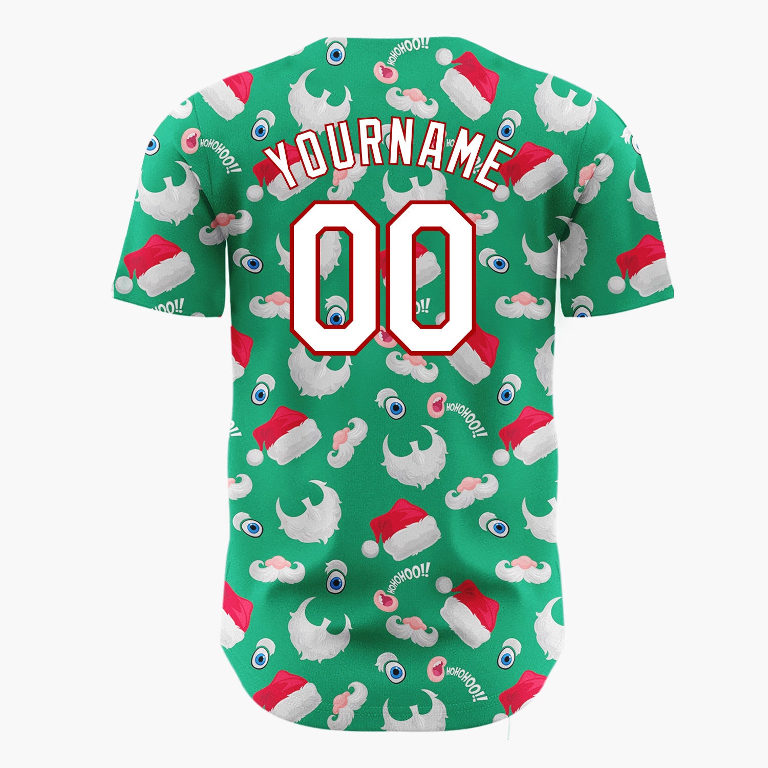 Custom Green Red Santa Hats Beards And Ho Ho Ho Funny Christmas Baseball Jersey