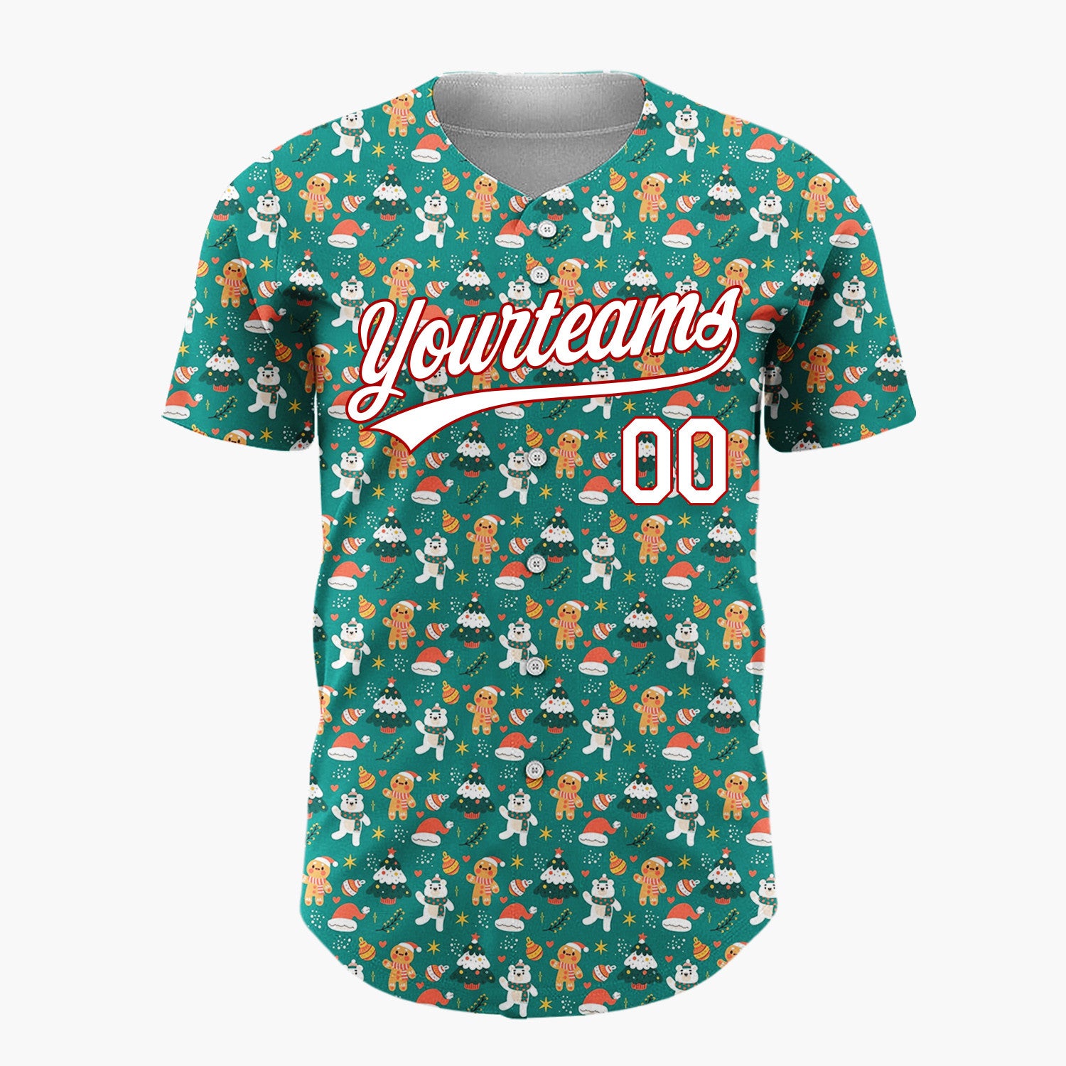 Custom Green Gingerbread Men And Polar Bears Cute Christmas Baseball Jersey
