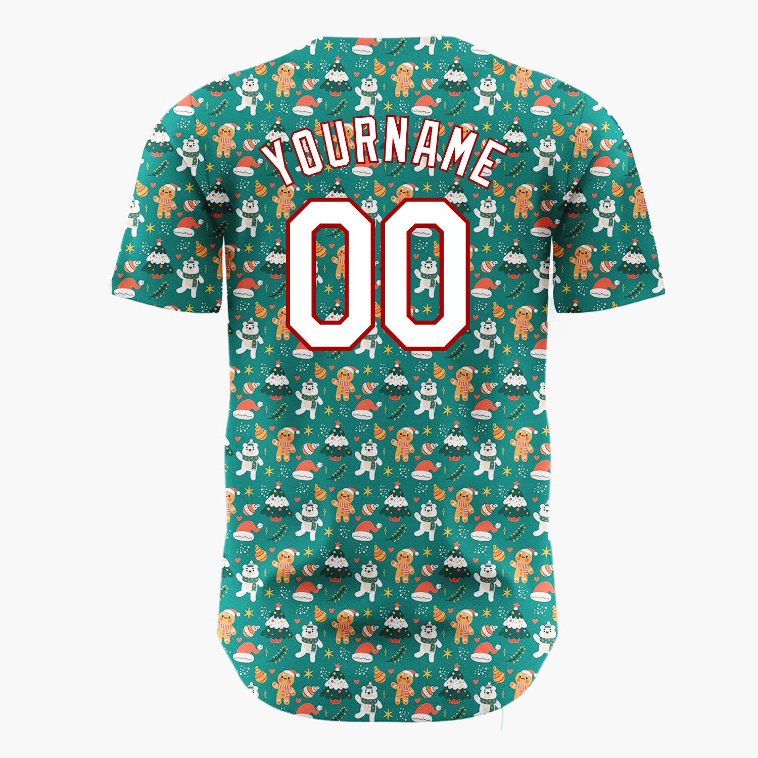 Custom Green Gingerbread Men And Polar Bears Cute Christmas Baseball Jersey