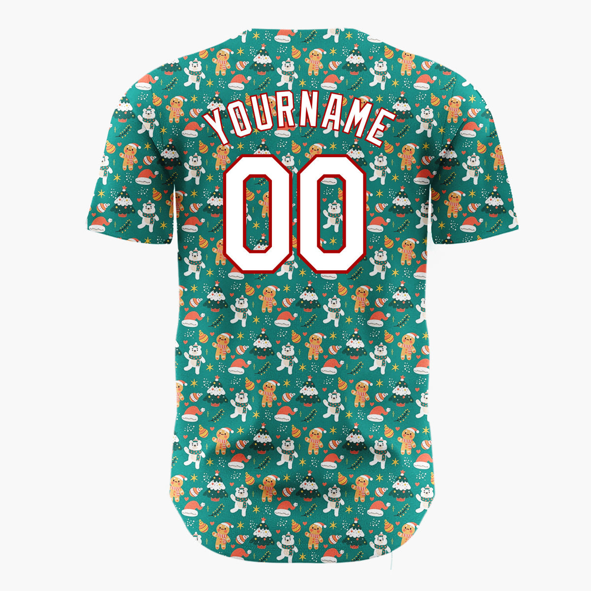 Custom Green Gingerbread Men And Polar Bears Cute Christmas Baseball Jersey
