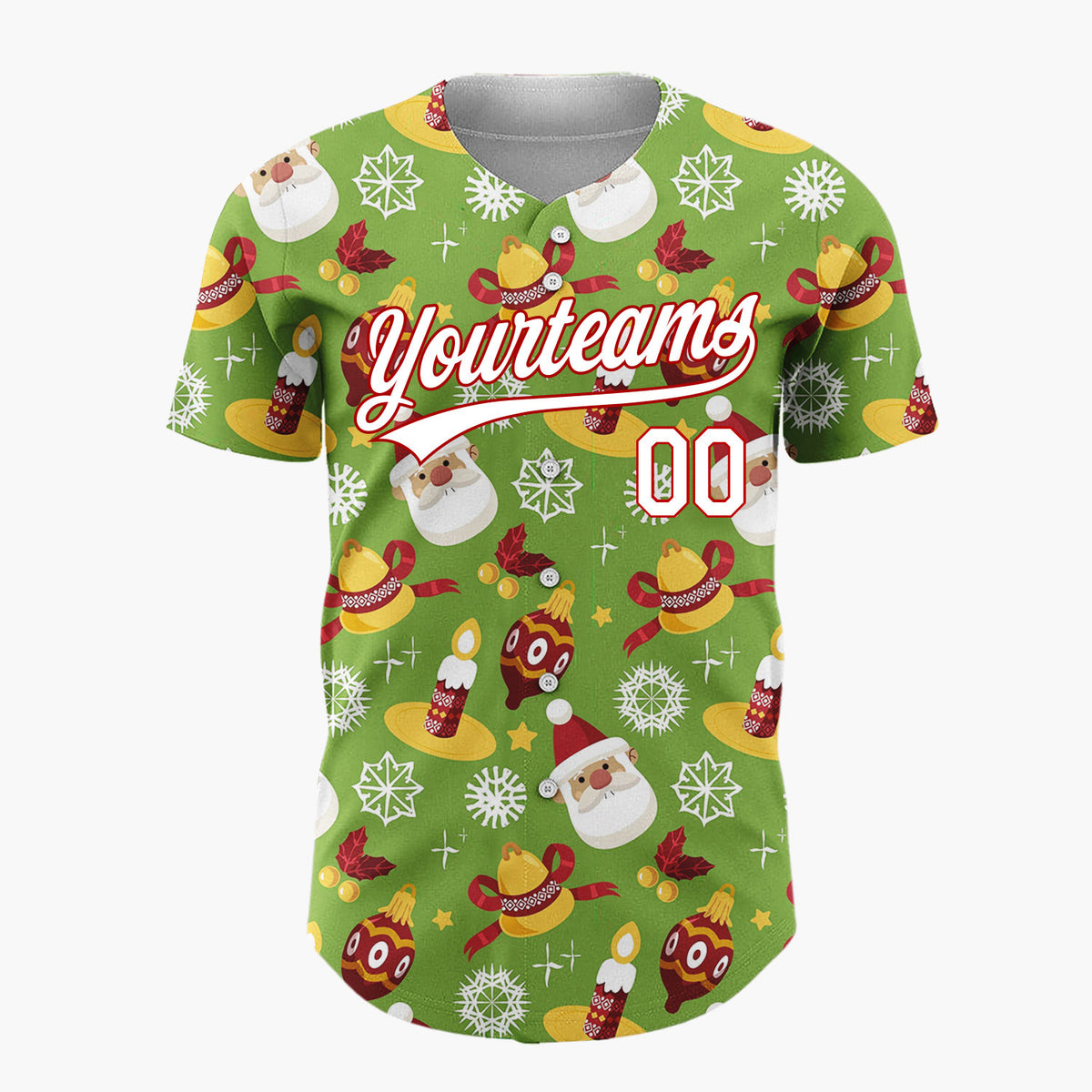 Custom Green Santa Gingerbread Festive Doodles Cartoon Pattern Christmas Baseball Jersey