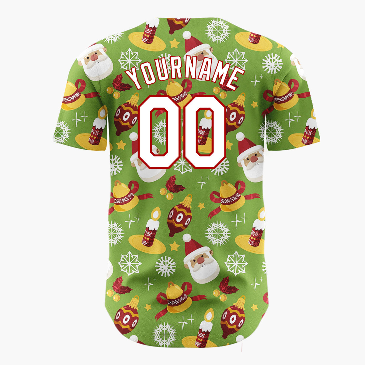 Custom Green Santa Gingerbread Festive Doodles Cartoon Pattern Christmas Baseball Jersey