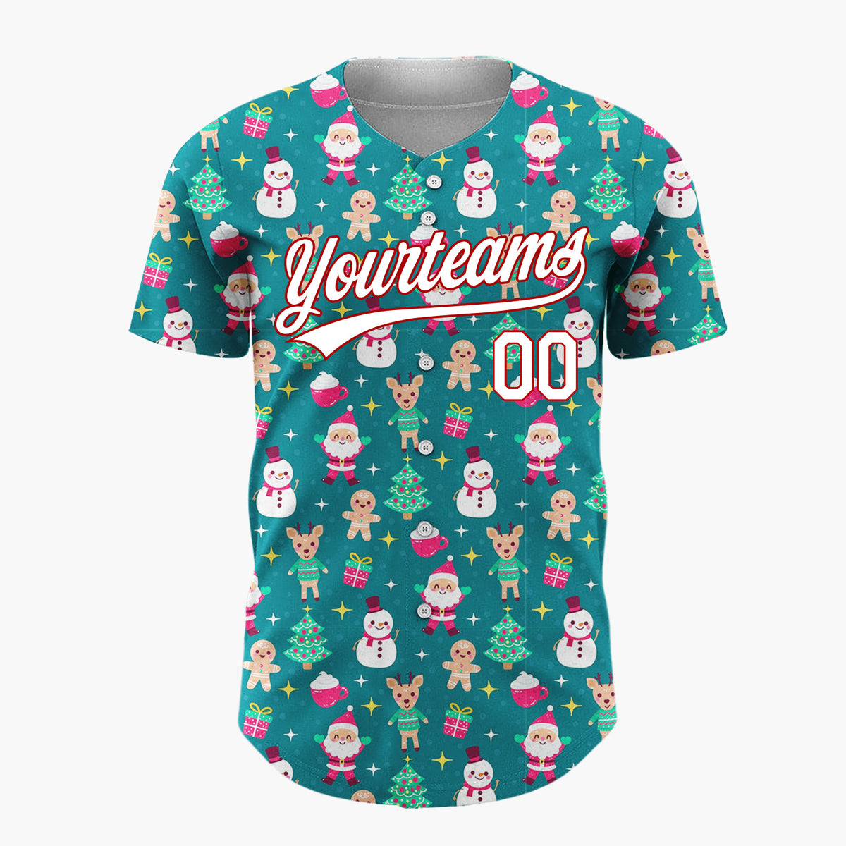 Custom Dark Green Snowman Gingerbread Men Cartoon Pattern Christmas Baseball Jersey
