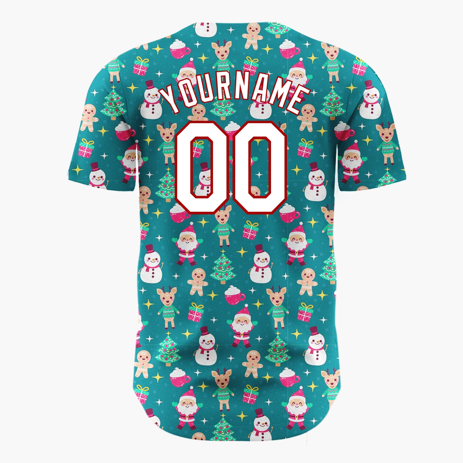 Custom Dark Green Snowman Gingerbread Men Cartoon Pattern Christmas Baseball Jersey
