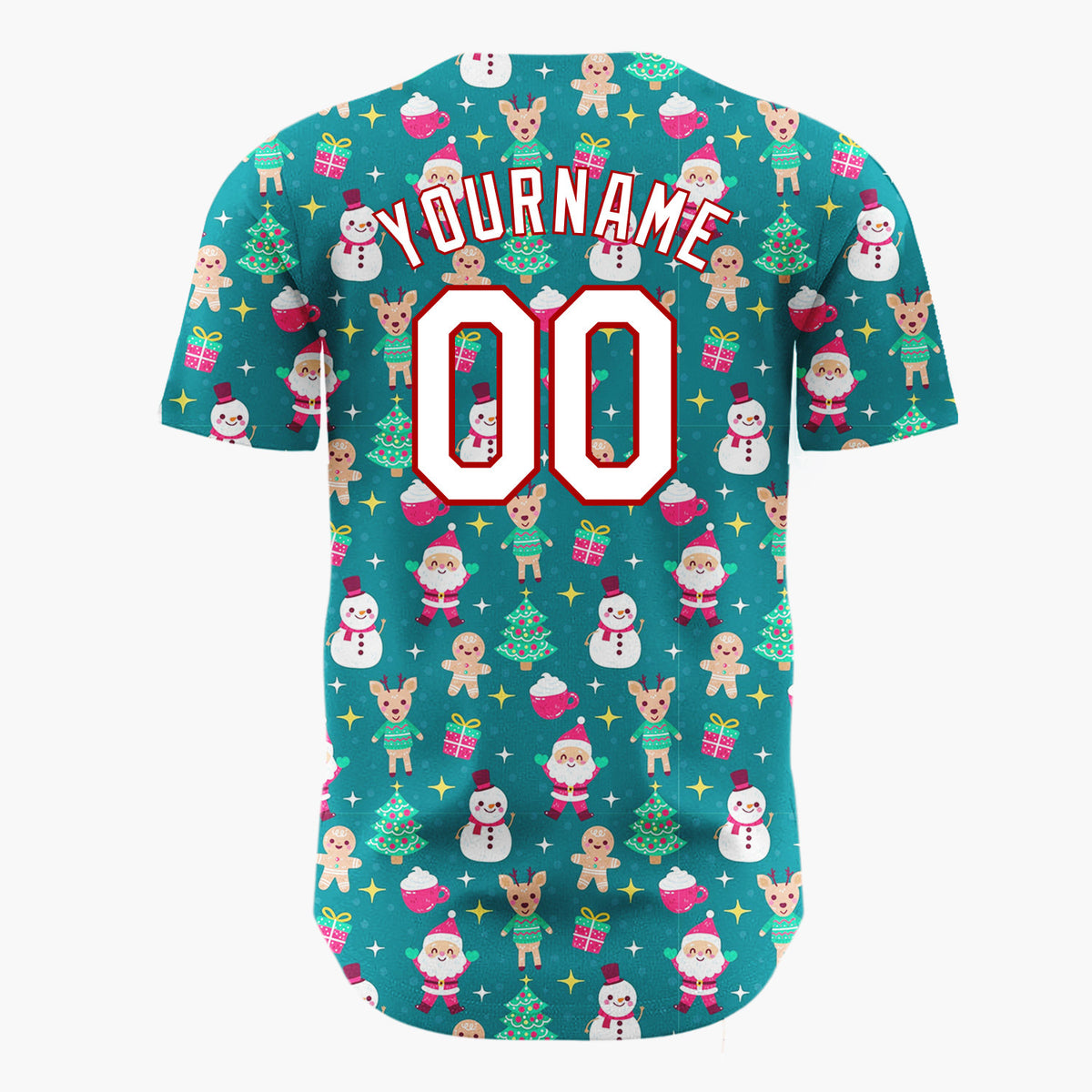 Custom Dark Green Snowman Gingerbread Men Cartoon Pattern Christmas Baseball Jersey