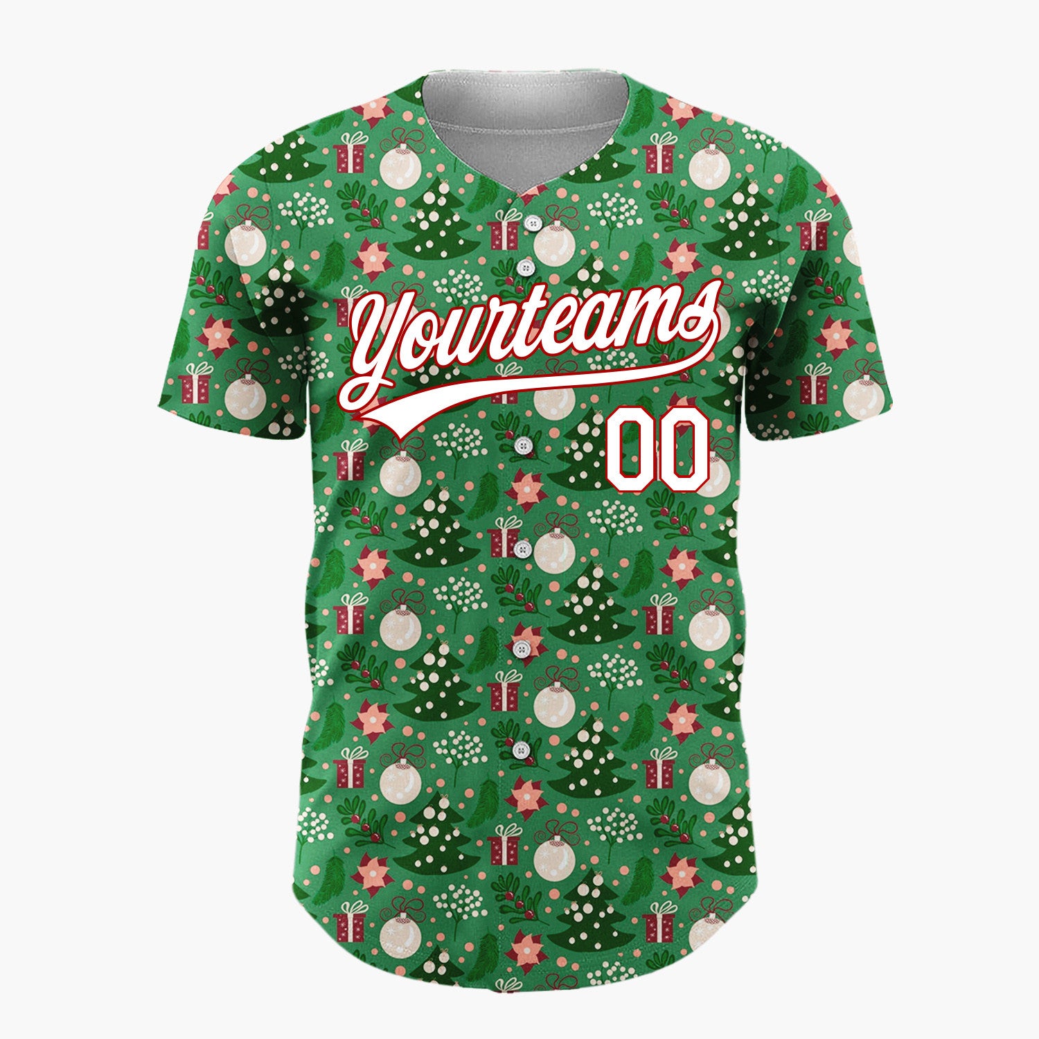 Custom Green Red Cream Trees Gifts And Ornaments Merry Christmas Baseball Jersey