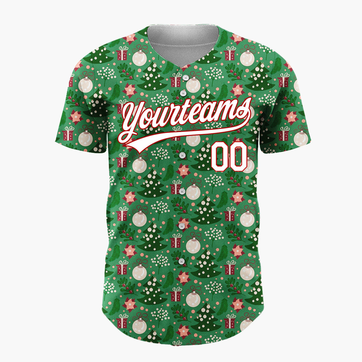 Custom Green Red Cream Trees Gifts And Ornaments Merry Christmas Baseball Jersey