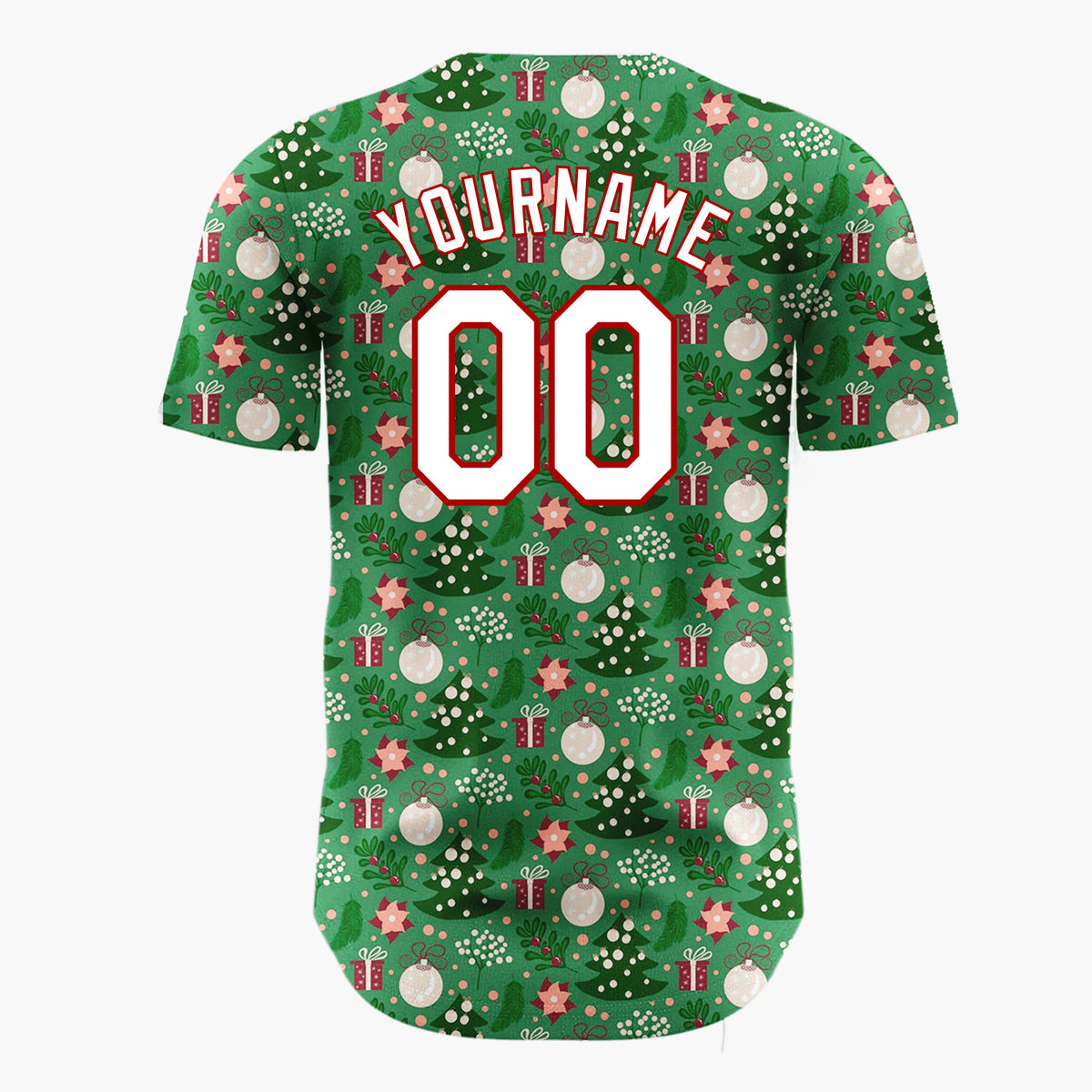 Custom Green Red Cream Trees Gifts And Ornaments Merry Christmas Baseball Jersey